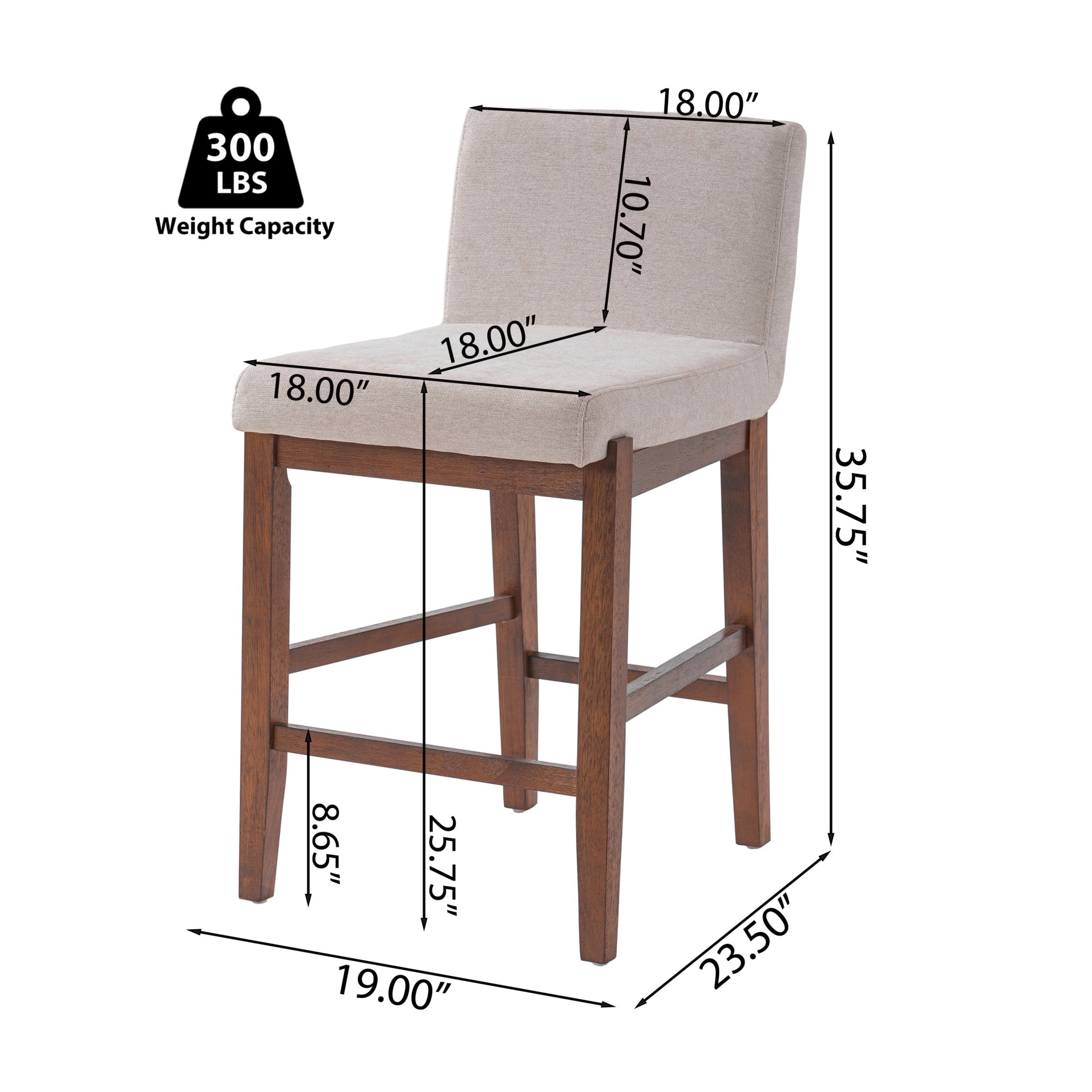 Christopher Knight Home Upholstered Armless Counter Height Bar Stools, Wood Frame, Walnut, Set of 4