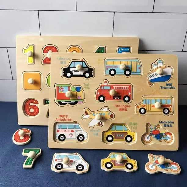 Rompecabezas de madera Montessori para niños tablero de agarre manual alfabeto números cognición juguetes educativos de aprendizaje