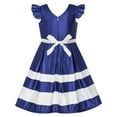thumbnail image 3 of Girls Dress Navy Blue V-neckline Ribbon Color Contrast 6, 3 of 6