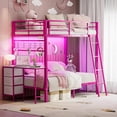 thumbnail image 2 of ARICOEASY Twin Over Twin Metal Bunk Beds with Removable Desk & Ladder, Metal Bed with Safety Guardrail,Ladder,Space Saving, Pink, 2 of 9