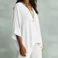 thumbnail image 5 of VBVC Women's V Neck Cotton Linen Blouse , Ladies' Batwing Sleeve Tunic Tops , Summer Lightweight Flowy Shirt For Women, White , S-3XL, 5 of 8