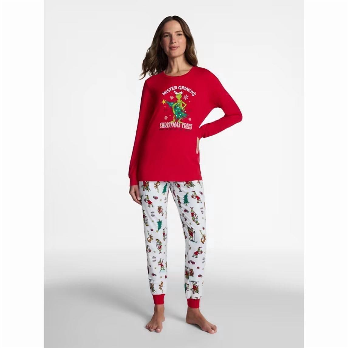 Dr. Seuss Grinch Women's Matching Family Pajamas Top and Pants Set, 2-Piece, Sizes S-3X