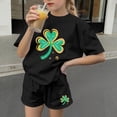thumbnail image 7 of CYRBOKO Girls Outfits for St.Patrick's Day, Elastic Waist Casual Short Sleeve 2-piece Pullover Tops and Shorts Black Size 4-5 T, 7 of 7