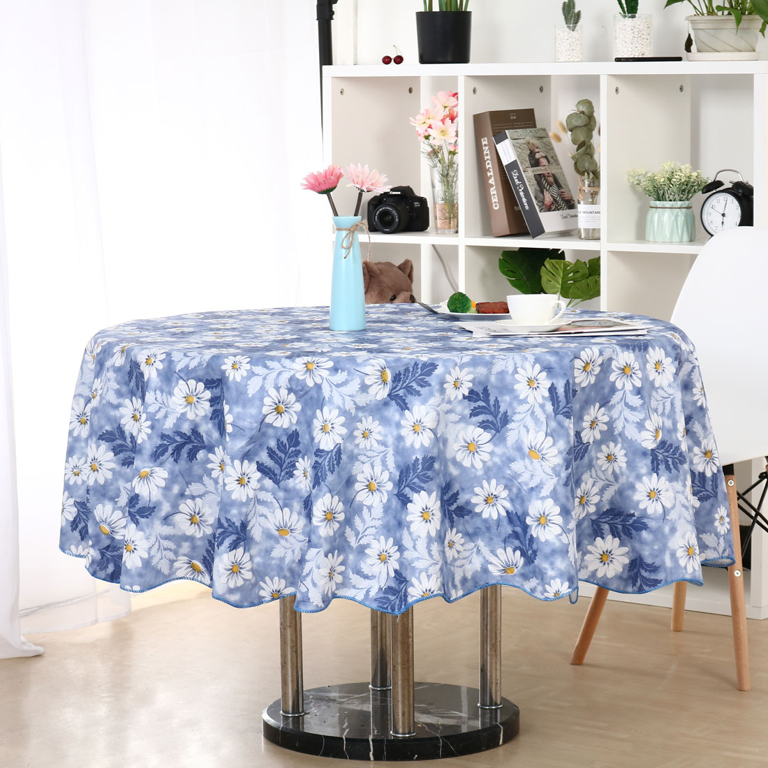 Vinyl Tablecloth Round 71" Dia Purple Flower Pattern East Care for