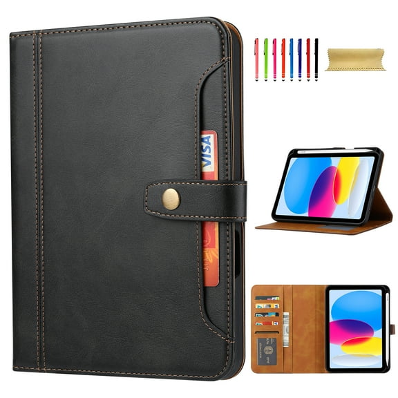 Flip Case for Apple iPad 11th 10th Generation 2025 2022 10.9", Pencil Holder Smart Cover Auto Sleep Wake Protective Documents Pocket Stand Snap Closure Case for iPad 11th 10th Gen 10.9 Inch, Black