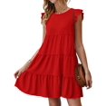 thumbnail image 4 of KIRUNDO Vestidos de verano para mujer, sin mangas, manga con volantes, cuello redondo, sólido, suelto, corto, plisado, mini vestido babydoll, 4 of 5