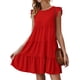 thumbnail image 4 of KIRUNDO Vestidos de verano para mujer, sin mangas, manga con volantes, cuello redondo, sólido, suelto, corto, plisado, mini vestido babydoll, 4 of 5