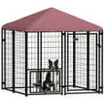 thumbnail image 3 of PawHut Outdoor Dog Kennel, Welded Wire Dog Run with 360° Rotating & 4 Levels Adjustable Bowls, Waterproof & UV Resistant Cover, 4.6' x 4.6' x 5', 3 of 10