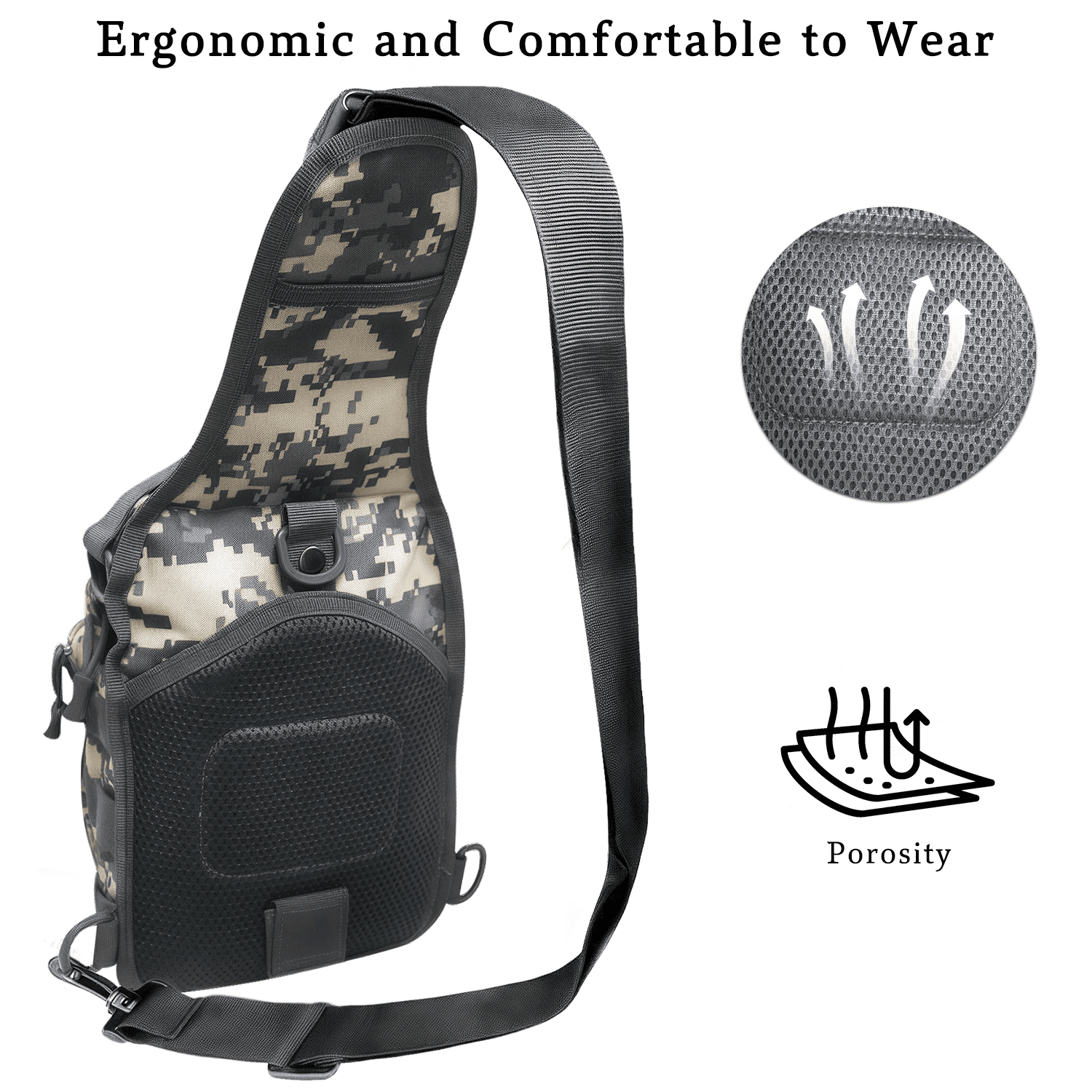 AGOPLEE Fishing Sling Backpack, Tactical Fishing Tackle Bag with Rod & Gear Holder Outdoor Fishing Shoulder Pack for Fishing