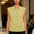 thumbnail image 6 of Feancey Women's Sleeveless Button Down Shirts Striped Casual Collared Work Blouses Loose Fit Dressy Office Tank Tops Summer Trendy Clothes Yellow XXL, 6 of 8