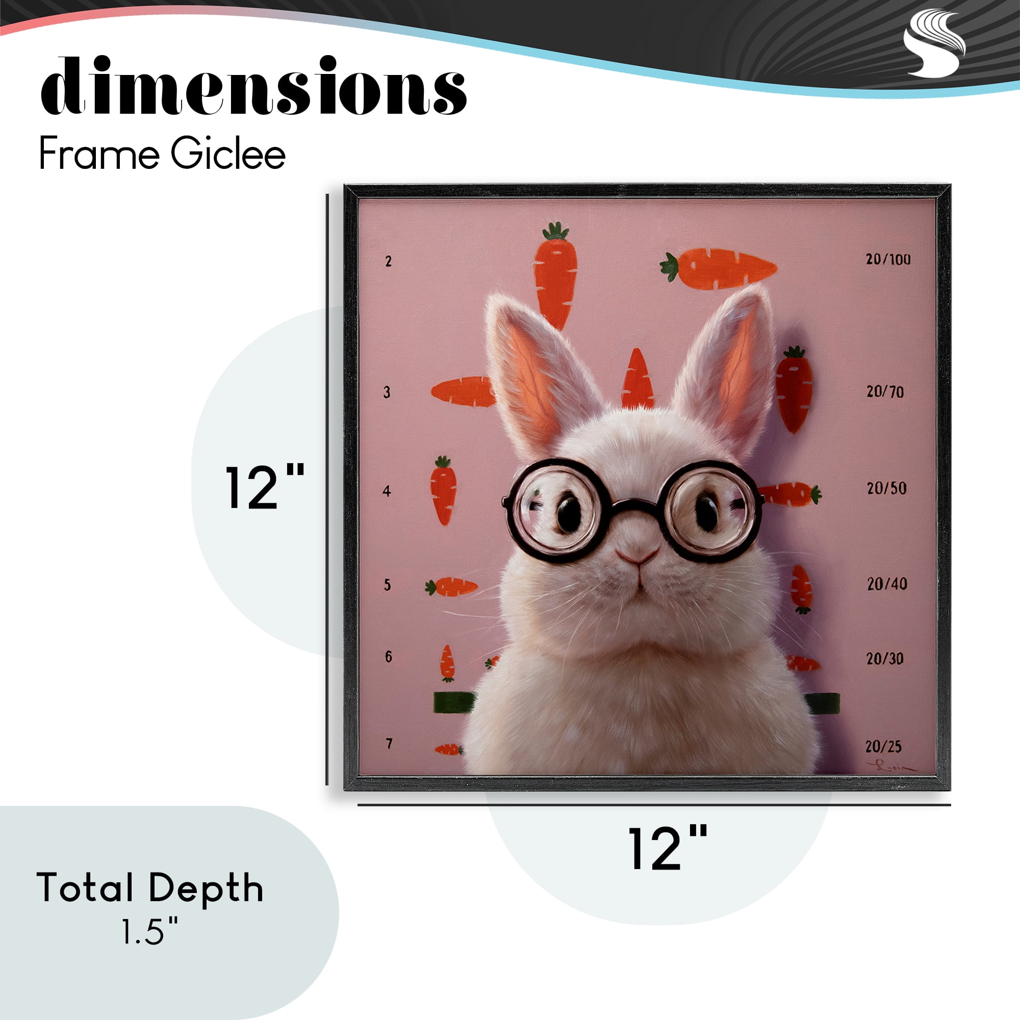 Bunny & Carrots Eye Exam Black Framed Giclee Art, design by Lucia Heffernan