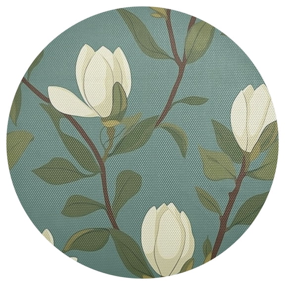 Elegant White Magnolia Branches 15.4in Diameter PVC Plate Mat, Heat-Resistant and Cuttable, Kitchen Decor