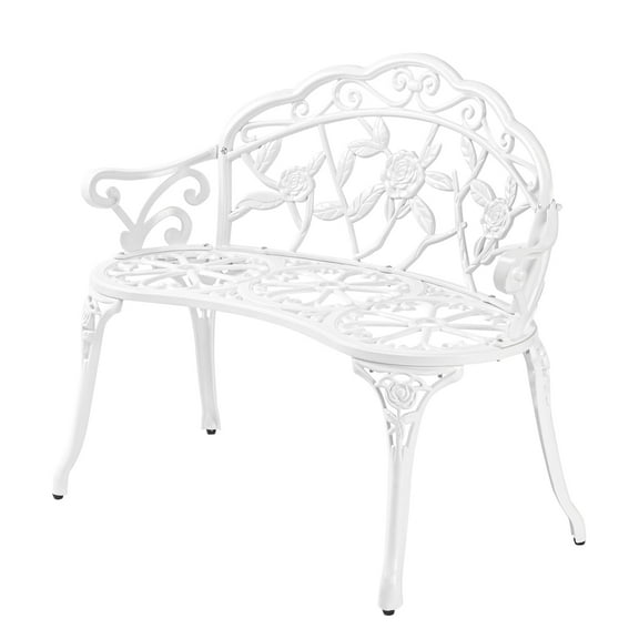 UBesGoo Outdoor Durable Aluminium Garden Bench, Designed Rose Style Love Seat，White Cast