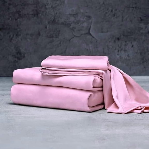 Mulberry Silk Satin Sheet Set - 4 Pc (1 Flat Sheet, 1 Fitted Sheet, 2 Pillowcases) - Smooth Bedding for Queen/King Bed - Wrinkle-Resistant, 15" Deep Pockets, Breathable & Cooling.(Pink,QUEEN)