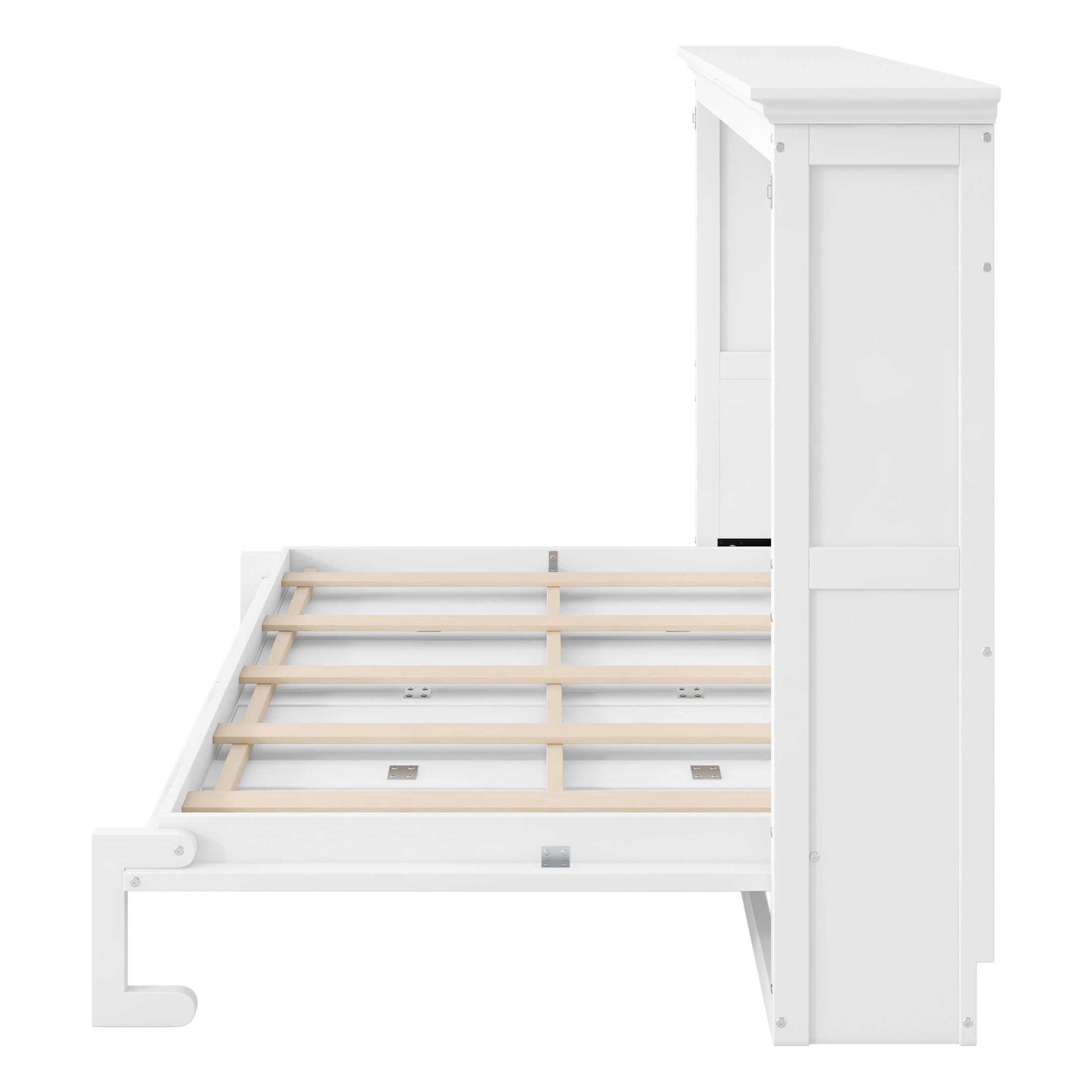 Noble House Halden Full Size Pine Wood Murphy Bed, Hidden Foldable Wall Bed Cabinet with Slat Support, White