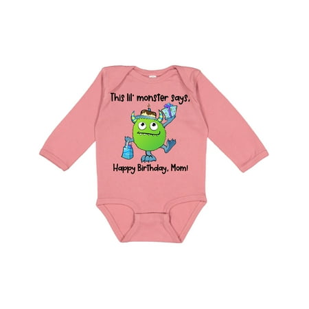 

Inktastic This Lil Monster Says Happy Birthday Mom Boys or Girls Long Sleeve Baby Bodysuit