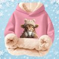 thumbnail image 2 of Byoo Boy Lined Hooded Sweatshirt Classic Cute Cow Printing Full Sleeve Unisex Hoodie Kids Winter Pullover Top,Pink, 2 of 5