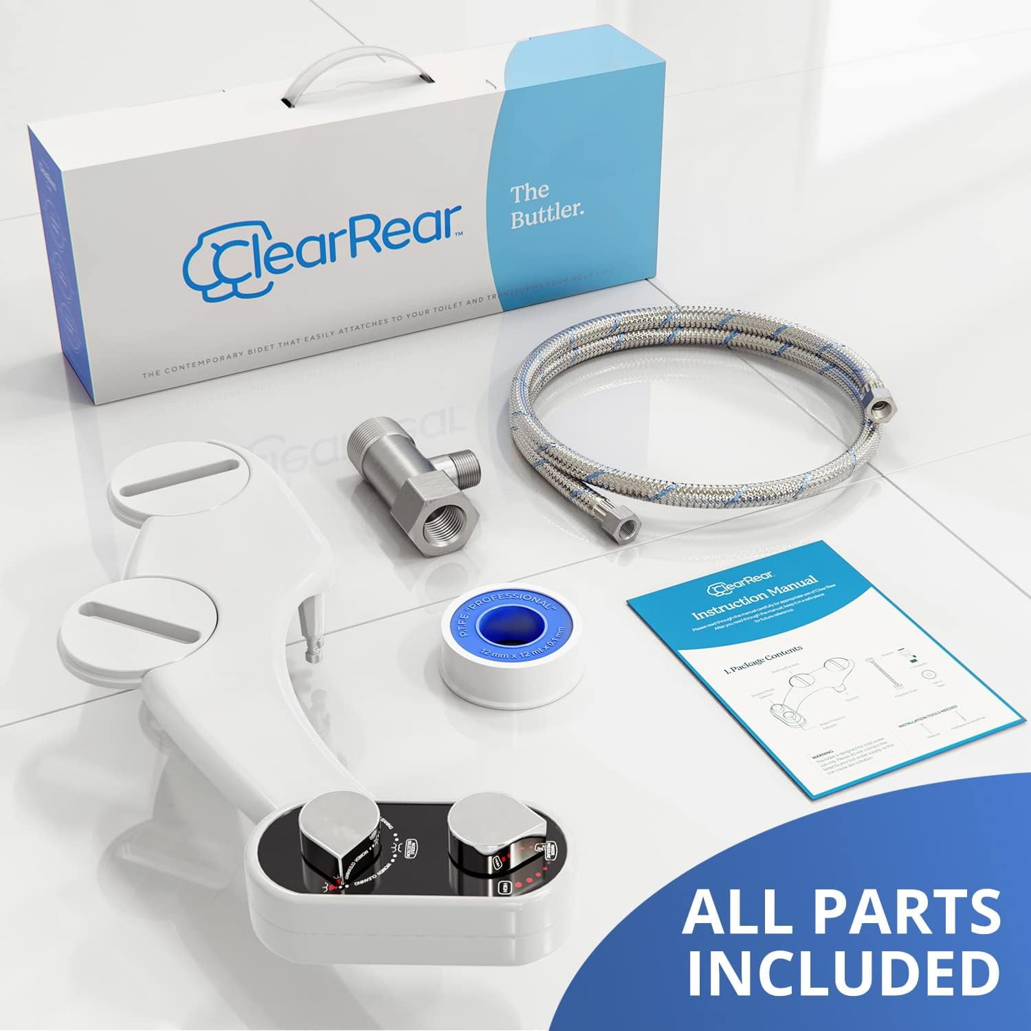 Clear Rear Bathroom Water Bidet Attachment with Self-Cleaning Nozzles