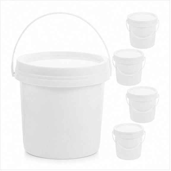 WEUVEB White Plastic Water Buckets, with Handles and Lids, Excellent Sealing for Storage, 5Pcs
