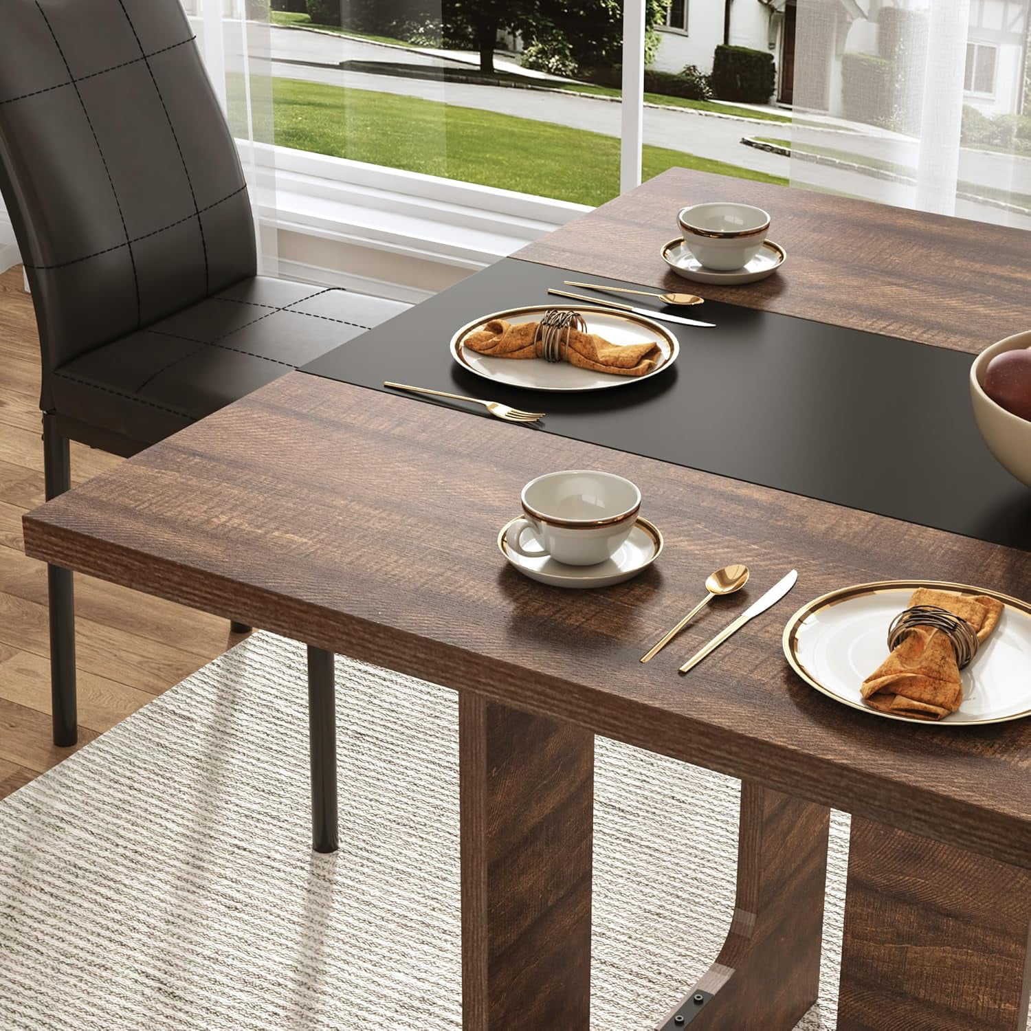 ANPOO 7 Piece Dining Table Set with 6 Chairs, 71" Kitchen Table & Chairs Set for 4-8 People, Rectangle Dining Table with Wooden Legs for Dining Room, Living Room