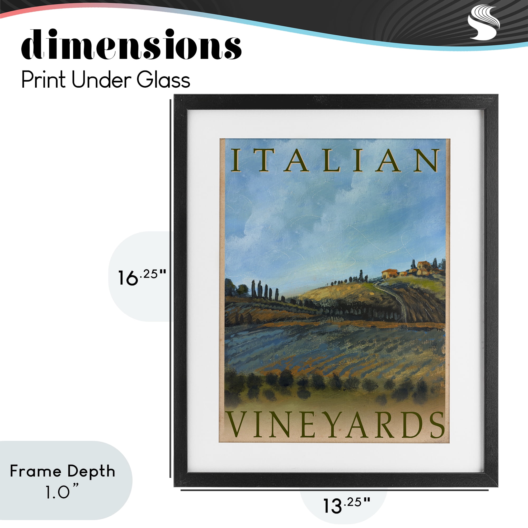 Stupell Industries Italian Vineyards Vintage Poster Black Framed Print Under Glass, design by Kingsley