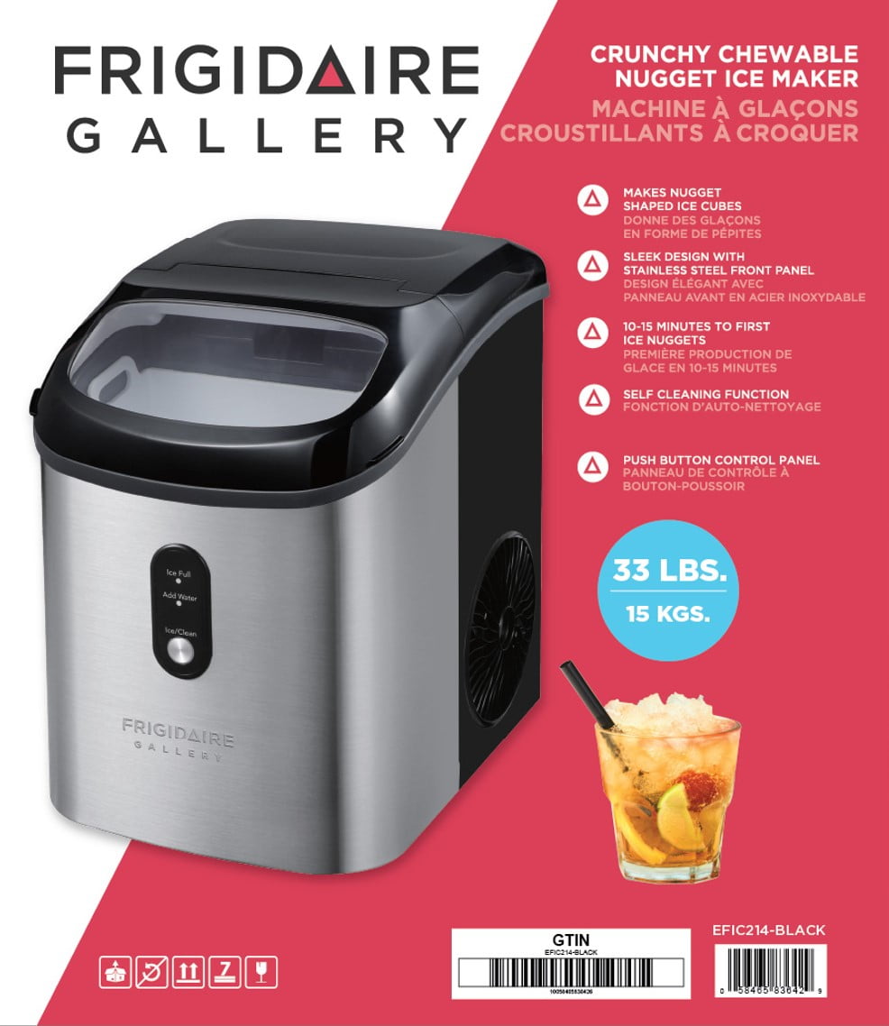 Frigidaire Gallery 33 lbs. Nugget Ice Maker, Self-Cleaning Countertop Ice Machine, Black Stainless Steel