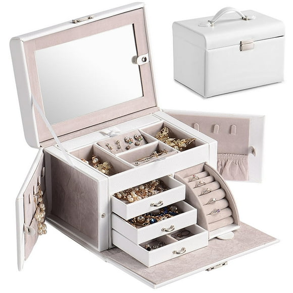 SortWise Jewelry Box Organizer,Women Faux Leather Jewellery Vintage Gift Case for Rings Earrings Necklaces