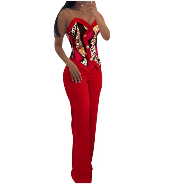 Pantalones Elásticos de Cintura para Mujeres 2Pc Conjuntos de Impresión de Cuello en V sin Mangas Y Pantalones Casuales Sudadera