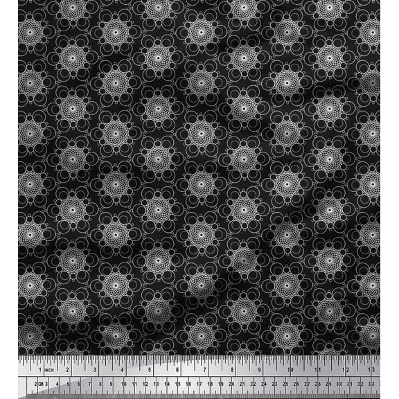 Soimoi Black Cotton Duck Fabric Circle Art Geometric Print Fabric by Yard 42 Inch Wide