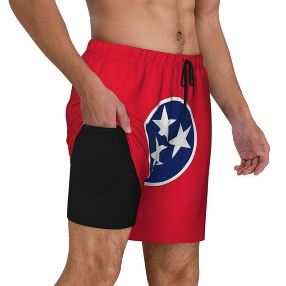 Mens Flag Of Tennessee Swimming Trunks with Compression Liner Beach Quick Dry Swim Shorts