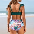 thumbnail image 7 of Delconic Women Ruffle Sleeve Two Piece Bikini Set High Waist Floral Print Swimsuit Flutter Strap Swimwear Top and Bottom, 7 of 7