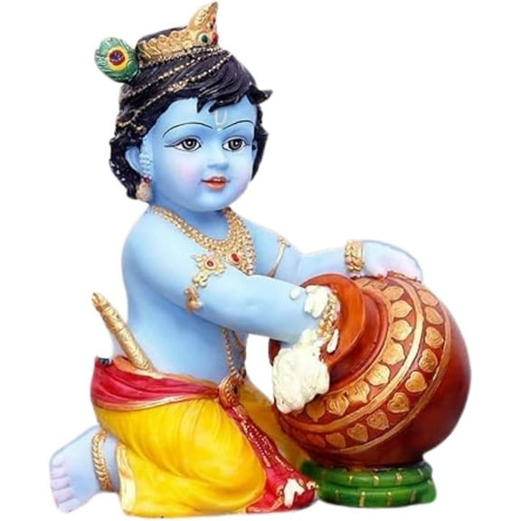 Hand Carved Baby Krishna Resin Sculpture Lord Krishna Makhan Chor Idol Janmashtami Gift
