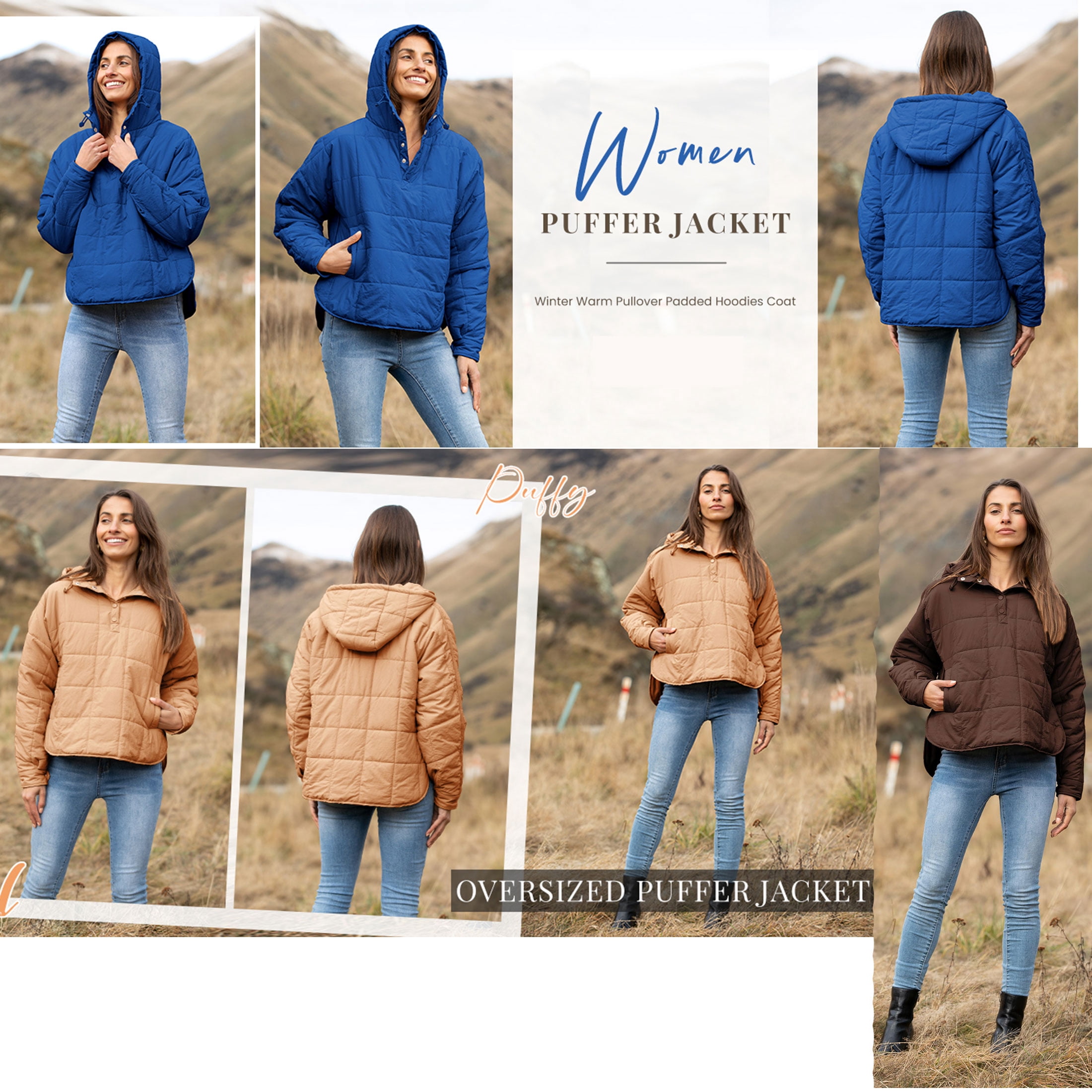 Lentta Women's Oversized Puffer Jacket Quilted Dolman Hoodies Pullover Long Sleeve Lightweight Warm Tops Coat
