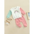 thumbnail image 3 of Toddler Baby Girl Clothes Infant Fall Long Sleeve Rainbow Print Sweatshirt Sweater Top + Casual Pants Set, 3 of 9