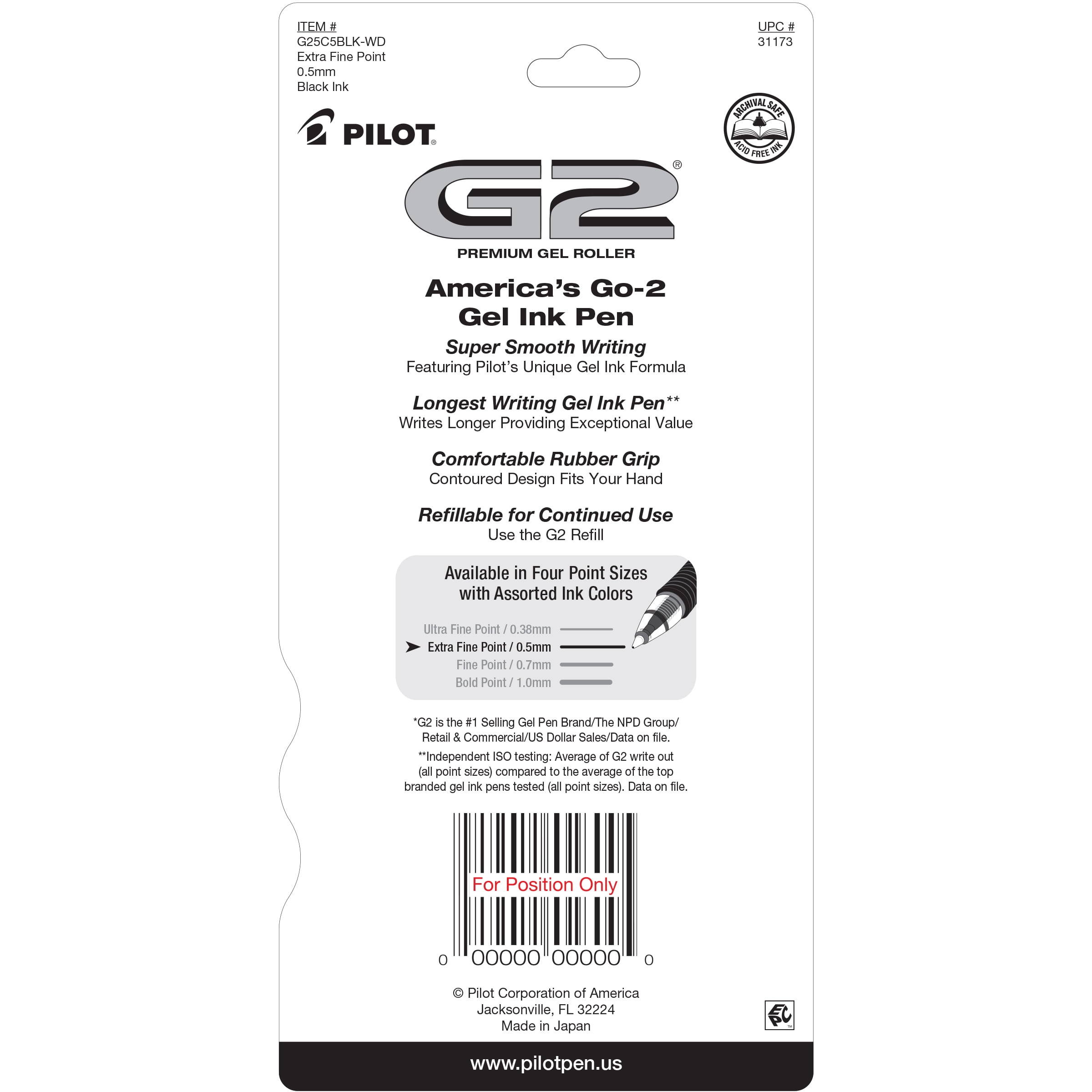 Pilot G2 Premium Retractable Gel Ink Pens, Extra Fine Point, Black, 5 Count