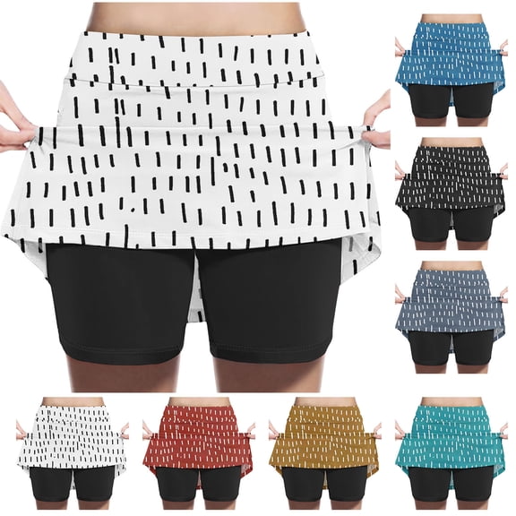 ZQUUVOU Girls Faux 2 Piece Skort Printed High Waist A Line Athletic Skirt with Shorts Casual Play Sports White