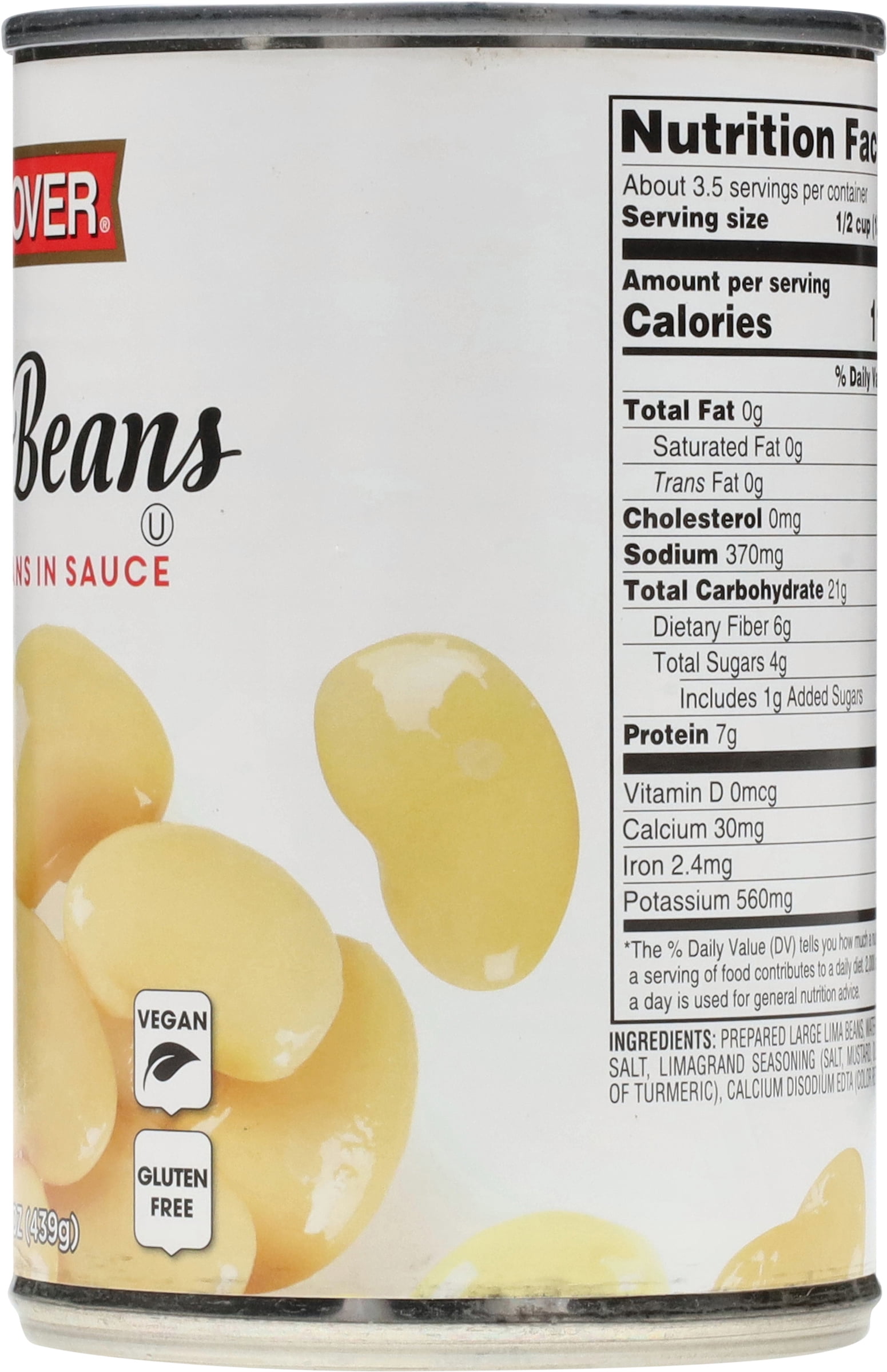 (8 pack) Hanover Butter Beans Large Lima Beans in Sauce, 15.5 oz Can – Rich-in-Fiber Southern-Style Side