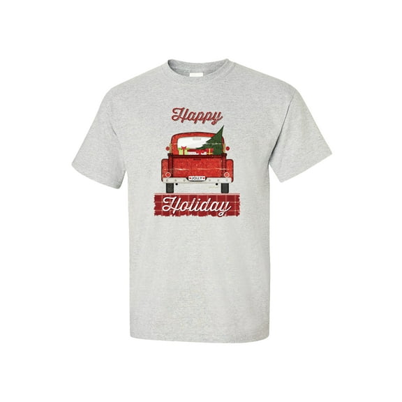 Happy Holidays Holly Jolly Truck Christmas Short Sleeve T-shirt-Ash-4xl