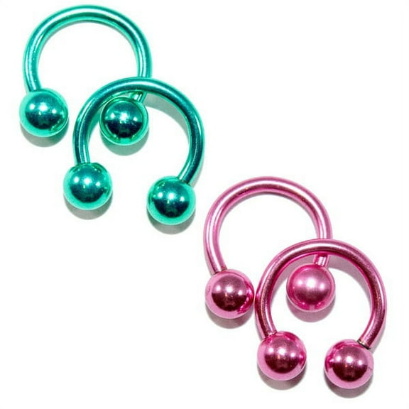 BodyJewelryOnline Anodized Titanium 14ga Horseshoe Circular Barbells Pink Green 2Pairs Men Women