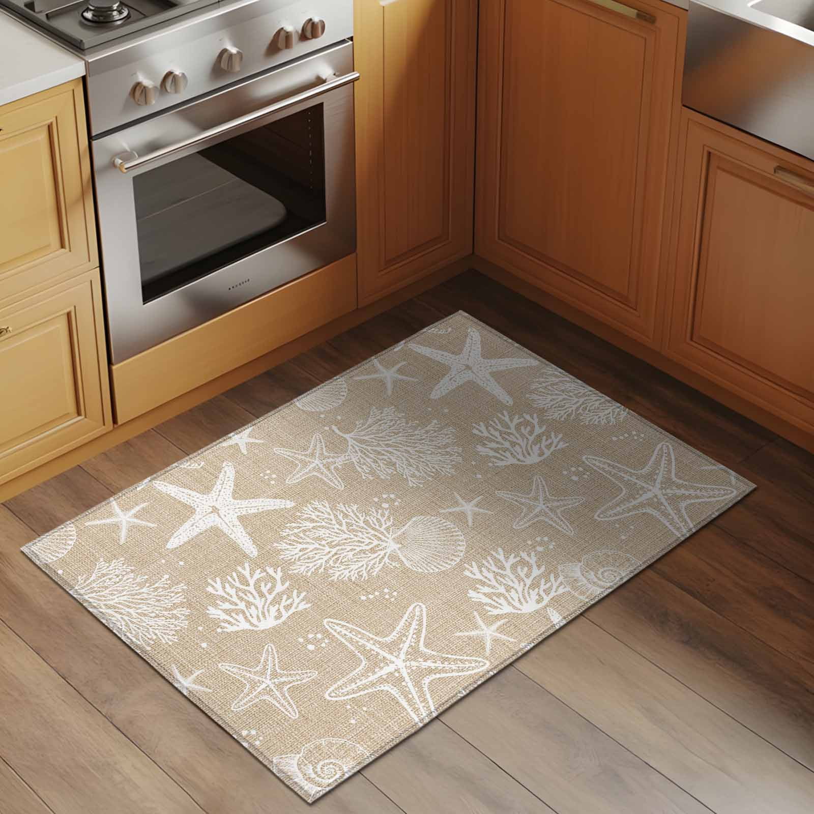 Rustic Coastal Entryway Rug 2'x3'&nbsp; Non Slip Front Door Mats, Sea Nautical Summer Beach Starfish Coral Entrance Rugs Indoor Outdoor Carpet, Washable Floor Mats Small Area Rug for Bedroom Kitchen