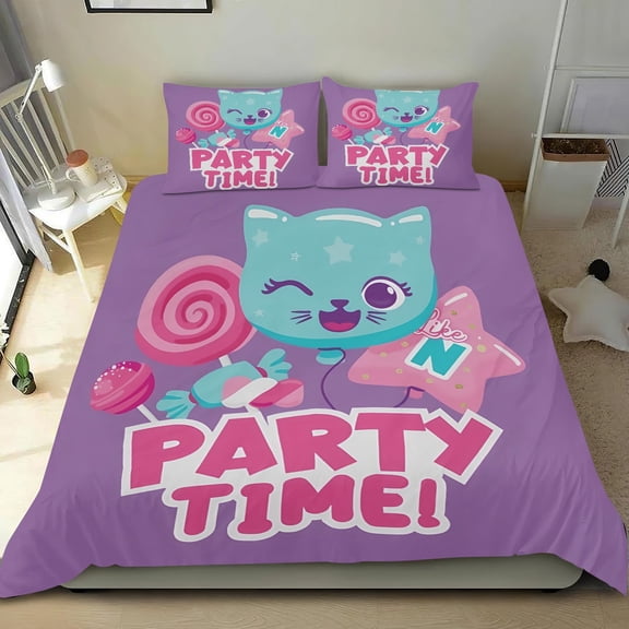 FSMYJJZY Like Nastya 3-Piece Twin Bedding Set Cotton Duvet Cover with 2 Pillowcases Cute Cartoon Soft Breathable Bedroom Decor