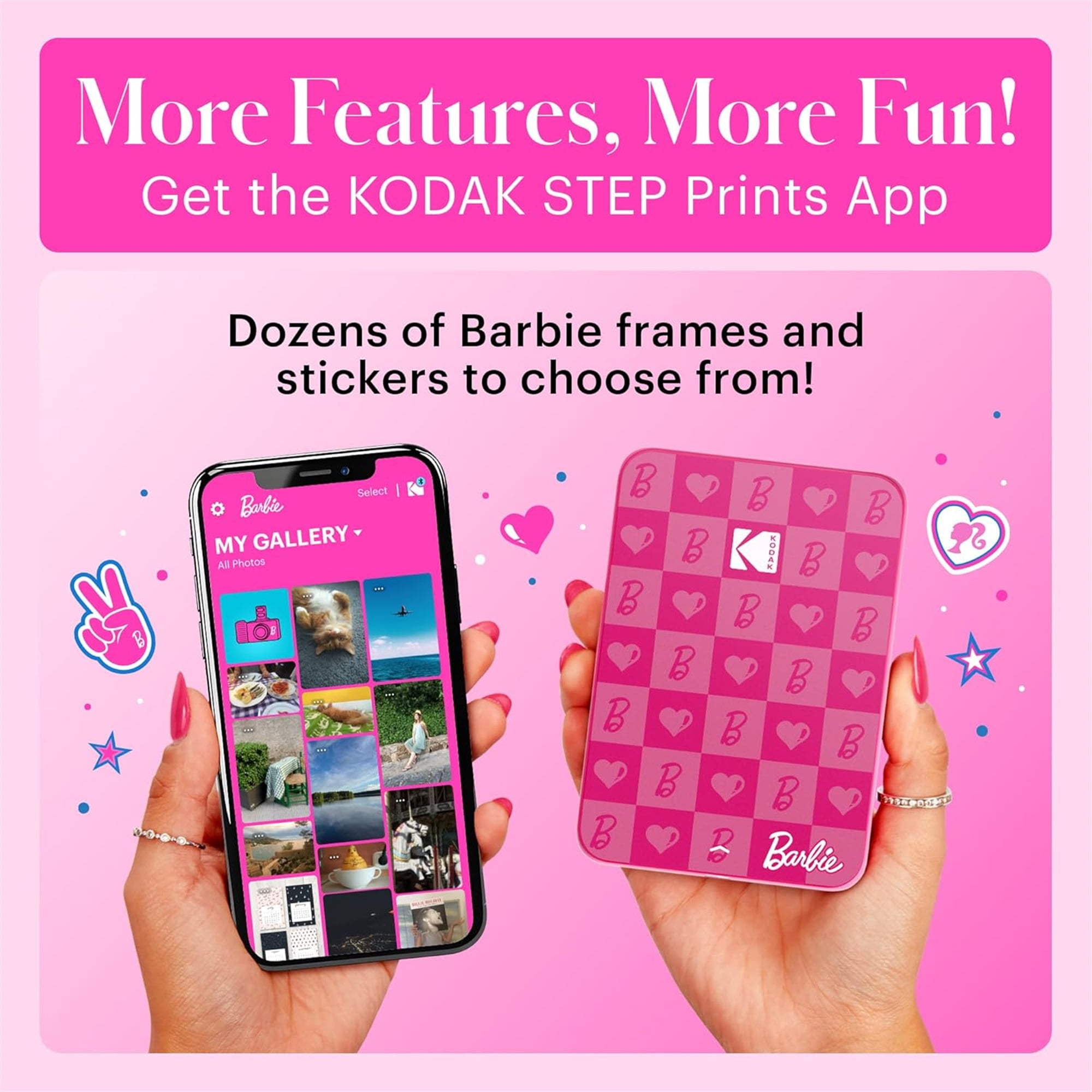 Kodak X Barbie Step Slim Wireless Photo Printer with ZINK Zero Ink, Bluetooth, 2x3 Prints