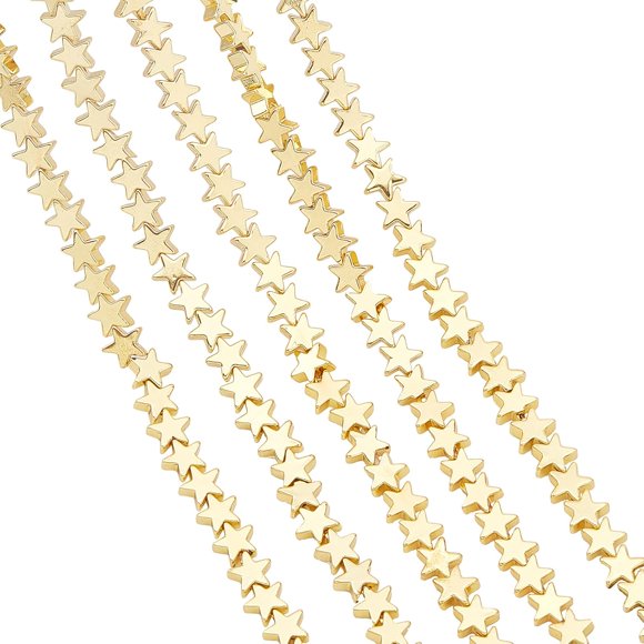 148 Pcs Golden Star Beads 6mm Grade AA Hematite Beads Gemstone Loose Beads for Bracelet Necklace Jewelry Making (Hole: 1mm)