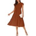 thumbnail image 3 of MLANM Women's Summer Casual Flutter Short Sleeve Crew Neck Smocked Elastic Waist Tiered Midi Dress, 3 of 7