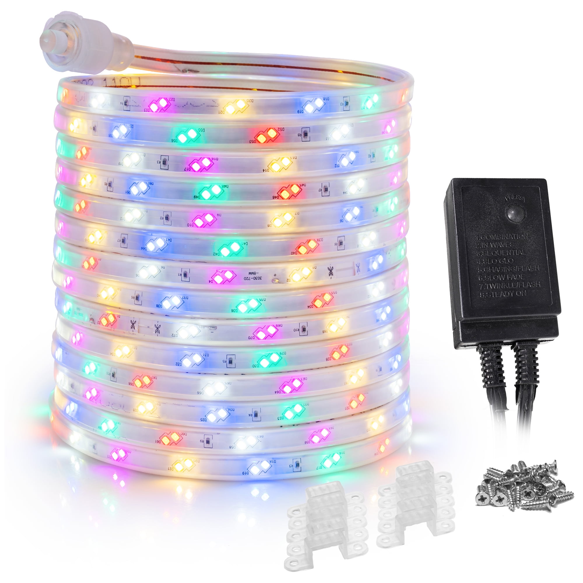 WYZworks 1860LEDs 100ft Colorful 16-Mode Flat LED Outside Strip Lights, SMD 2835, Waterproof Permanent Heavy Duty Outdoor Exterior Accent Lighting, ETL Certified, Connectable Flexible Clear PVC Shell