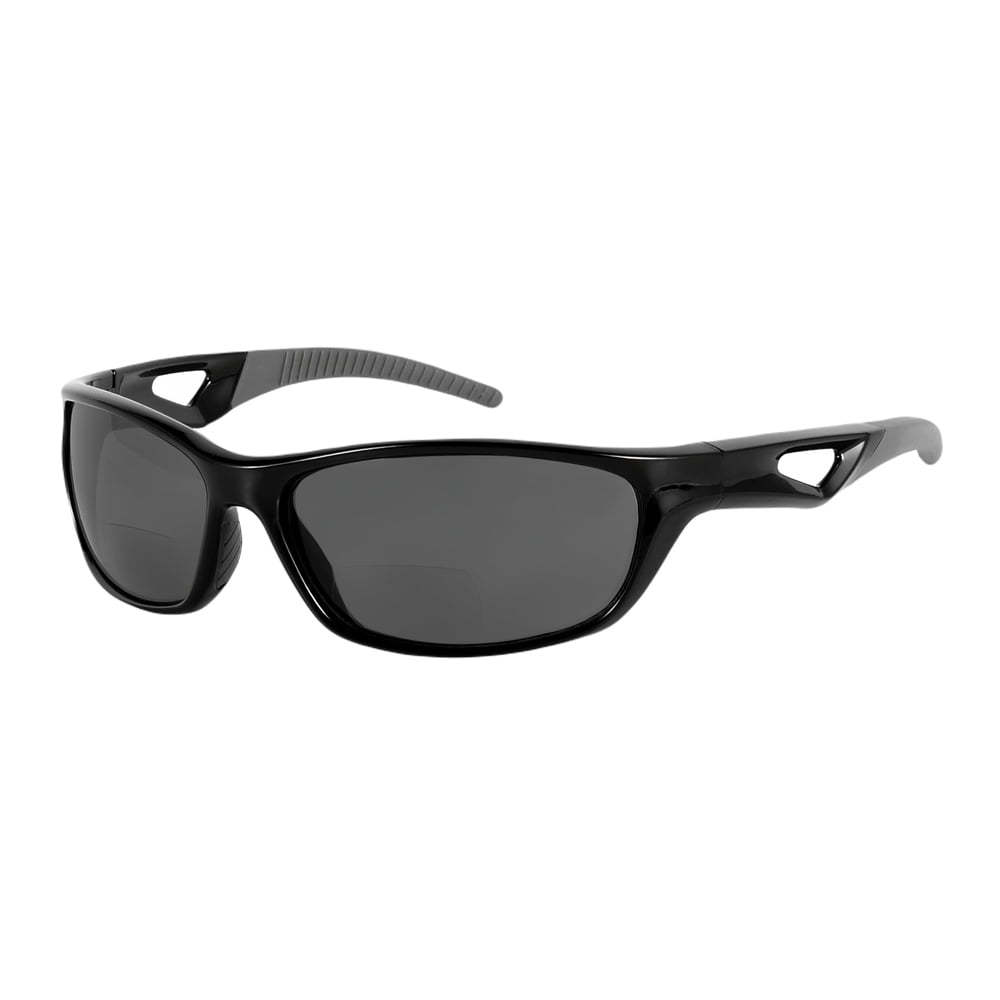 "The Competitor" Lightweight Precision Sport Wrap Polarized Bifocal Sunglasses Featuring High Definition Lenses - Jet - 2.00