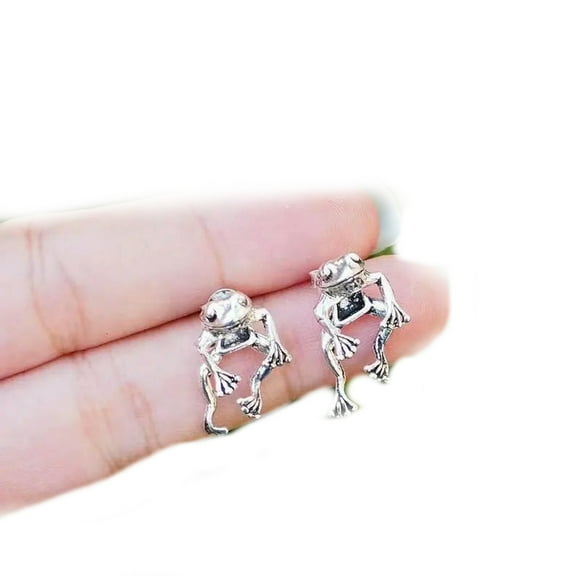 925 Silver Frog Animal Earrings Stud Dangle Wedding Jewelry Women Party Gift-default