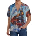 thumbnail image 7 of Lsque Cartoon Train Hot Air Balloon print Men's Cuban Collar Short Sleeve Shirt Summer Beachwear Casual Button Down Fashionable Vacation Leisure Shirt-Large, 7 of 7