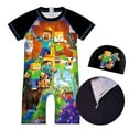thumbnail image 1 of Minecraft Maillot de Bain une Pièce Imprimé pour Garçons, Combinaison de Surf, Bonnet de Bain, 1 of 5