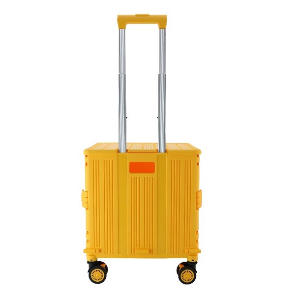 Foldable Utility Crate with Spinner Wheels Telescopic Handle Orange